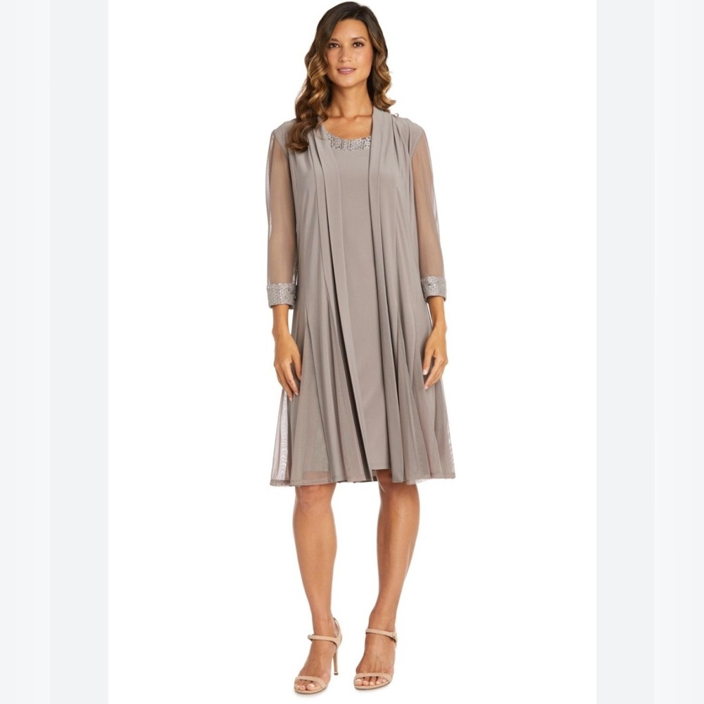 Whimsical R&M Richards Taupe Duster Longline Mesh Sleeves 4P Fairycore Romantic